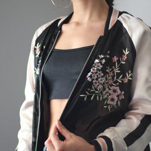 Floral Embroidered Bomber Jacket